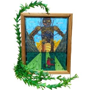 SOLD 🤖⛰️ HANDMADE DrawingArtworkDecor |Steampunk Giant| Signed Richelle L. ⛰️🤖